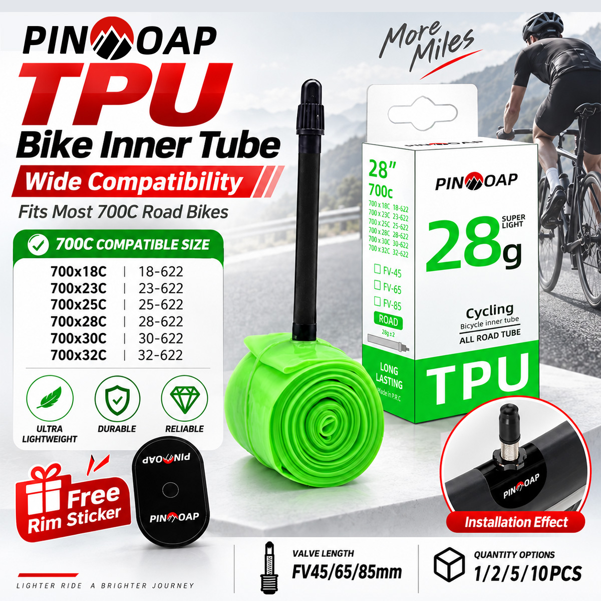 Inner Tube 700C - PINMOAP 28g TPU Fahrradschlauch 700C Innenrohr