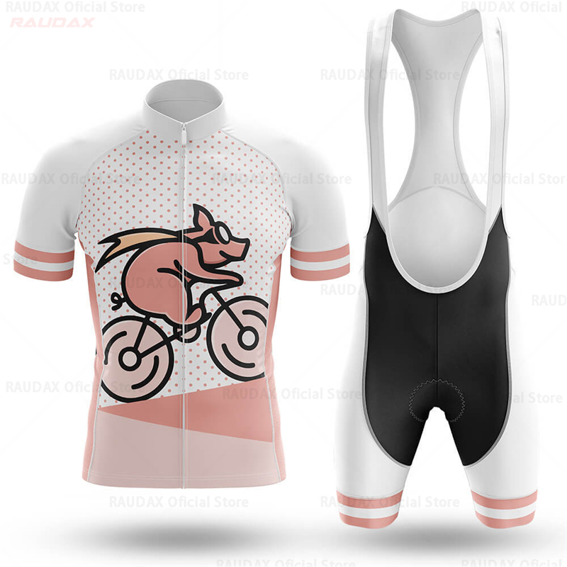 Cycling Commuter Shorts - Lustiges Schweinchen-Cartoon-Anime-Radtrikot-Set für Herren, Rosa Rennradtrikot